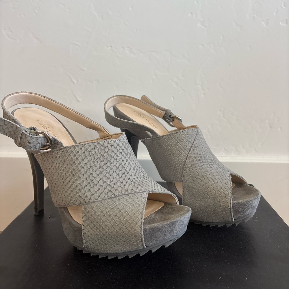 Nine West Gray High-Heeled Slingback Sandals